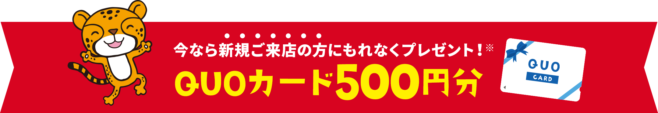 今なら新規ご来店の方にもれなくQUOカード500円分プレゼント！